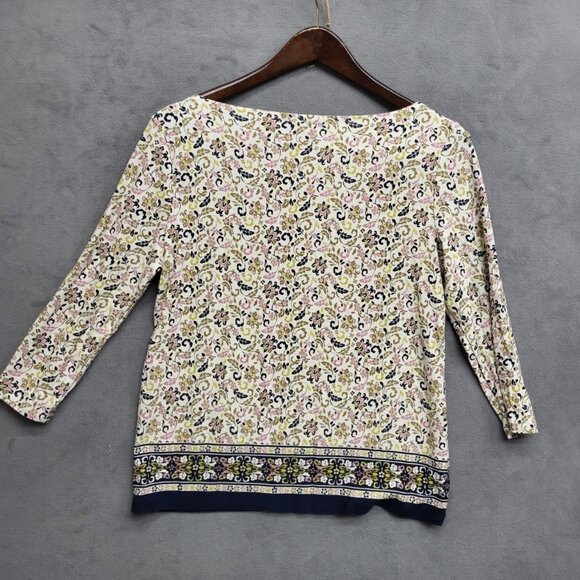 Ann Taylor Blouse 3/4 Sleeve Ivory Green Pink Floral‎  Size Medium - Picture 2 of 5